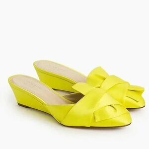 J. Crew Collection Yellow Satin Bow Mule Low Wedge Slip On Dress Shoes Sz 6.5